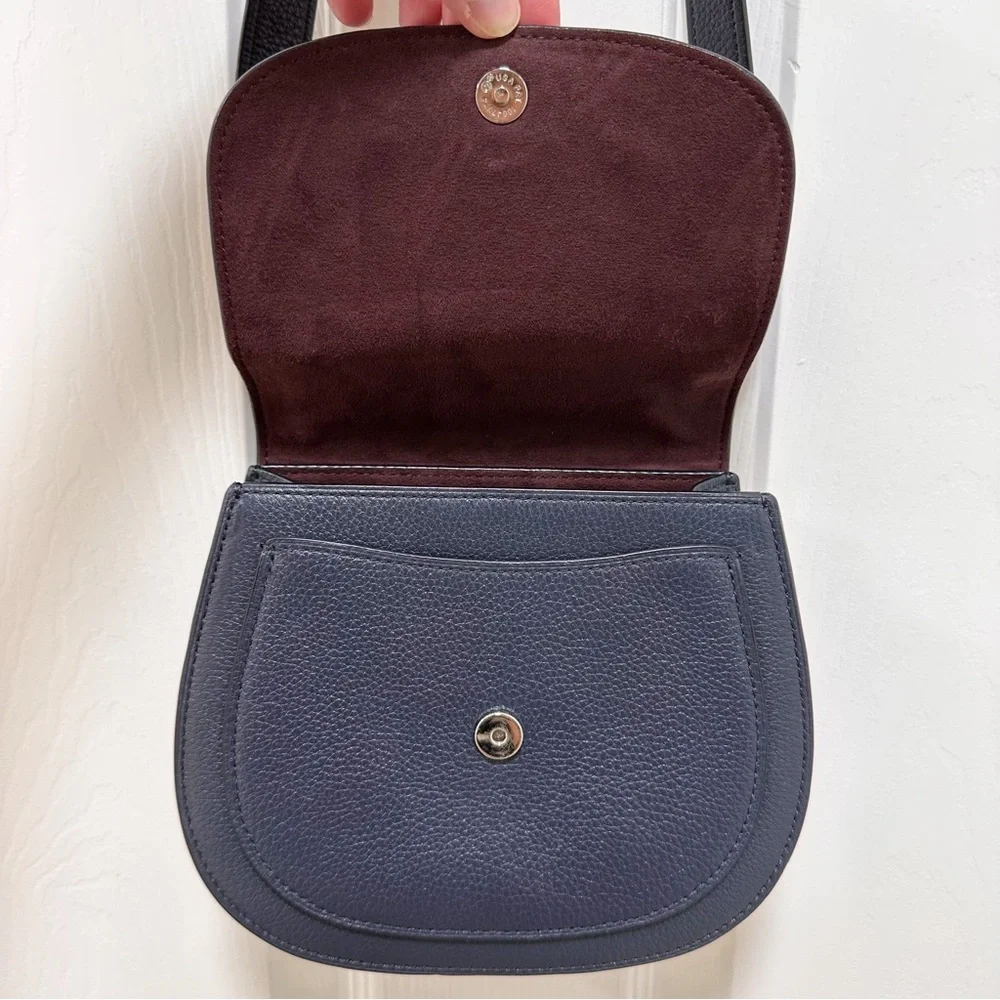 Coach Remi Saddle Bag Midnight Pebble Leather Daisy Appliqué